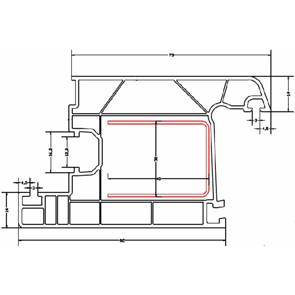 Betaline 60mm Kapı Kanat Profili 3 Odacıklı - C01 Beyaz