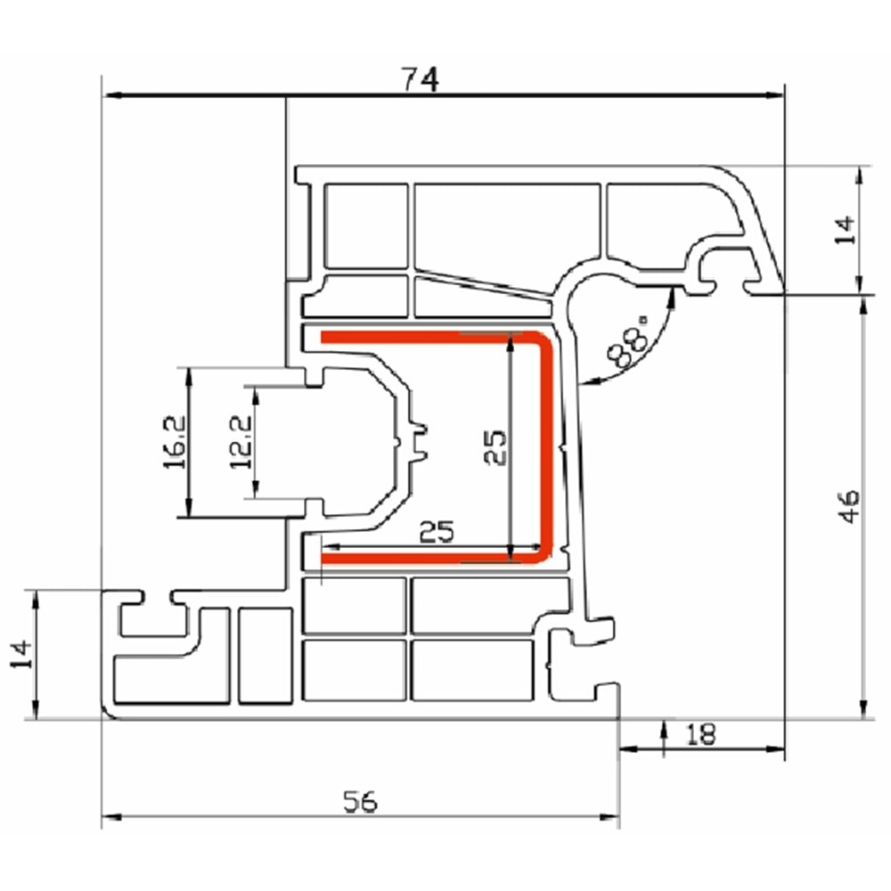 Elitline 60mm Pencere Kanat Profili 5 Odacıklı - C01 Beyaz