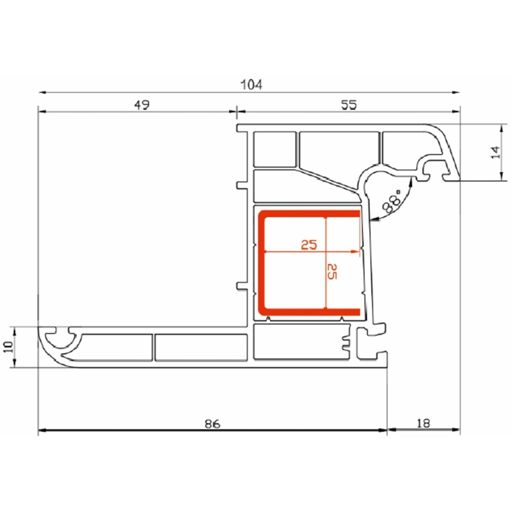 Elitline 60mm Pervazlı Kasa Profili 4 Odacıklı - C01 Beyaz